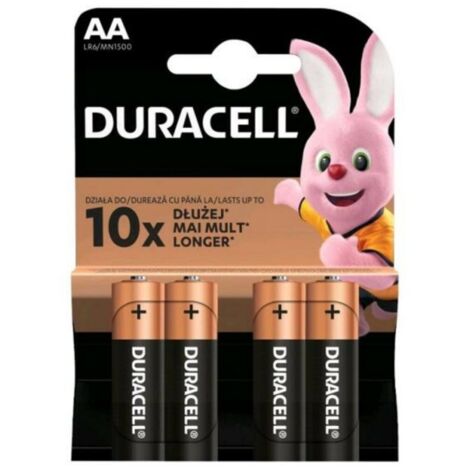 Piles alcalines Duracell type AA 4 pièces.