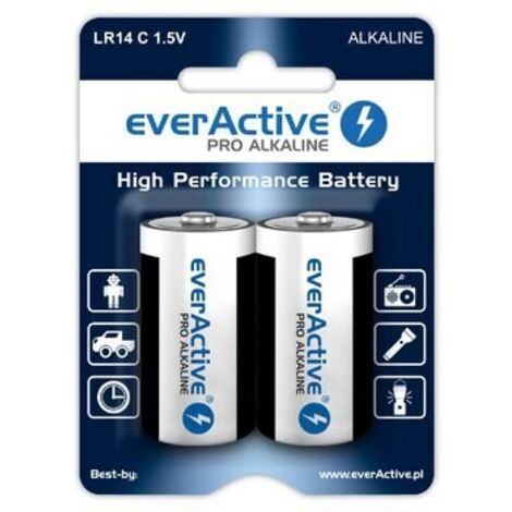 Piles alcalines everActive Pro Alkaline LR14 C - carte blister - 2 pièces