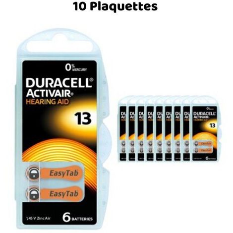 Piles Auditives Duracell Activair 13, 10 Plaquettes - Orange