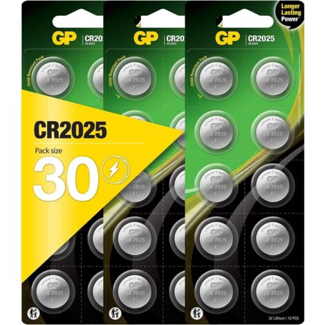 Piles CR2025 Lot de 30 - Batteries CR 2025 Lithium 3V - GP Extra