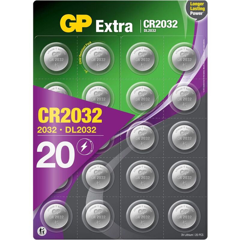 GP - Piles CR2032 Lot de 20 - Batteries cr 2032 Lithium 3V Extra