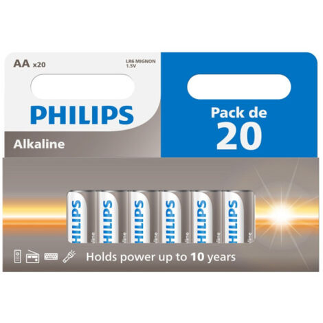 Piles Philips LOT DE 20 PILES AA ALCALINES AA 1,5V (LR06)