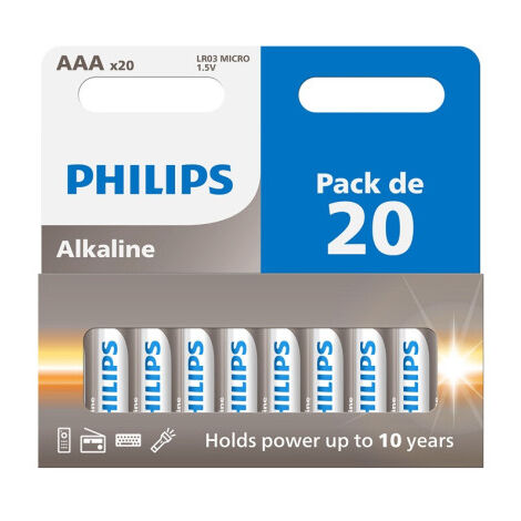 Piles Philips LOT DE 20 PILES ALCALINES AAA 1,5V (LR03)