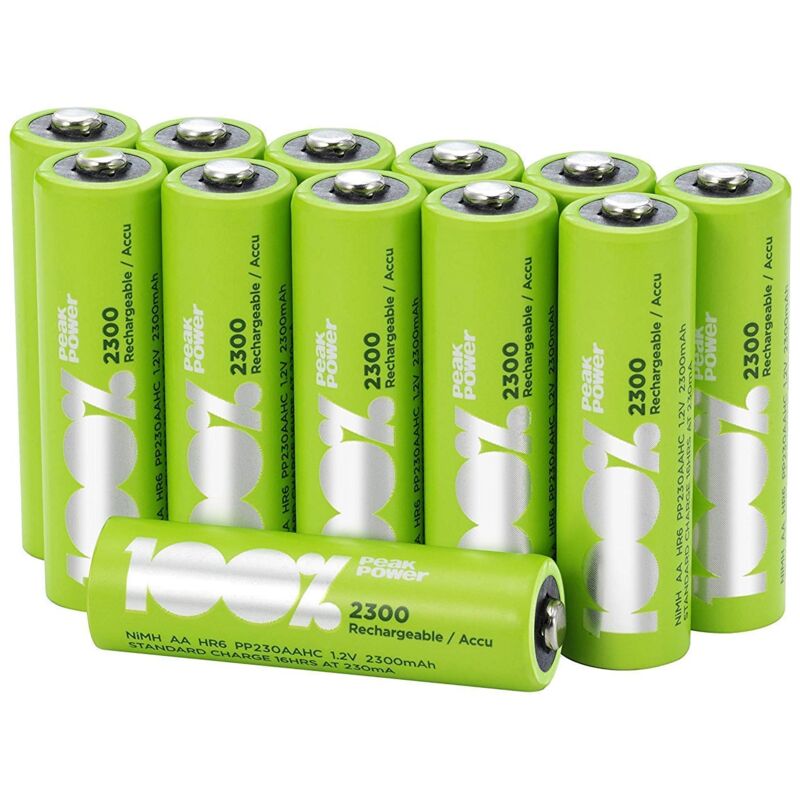 Piles rechargeables AA Lot de 12 - Batteries 1,2V - 100%Peakpower