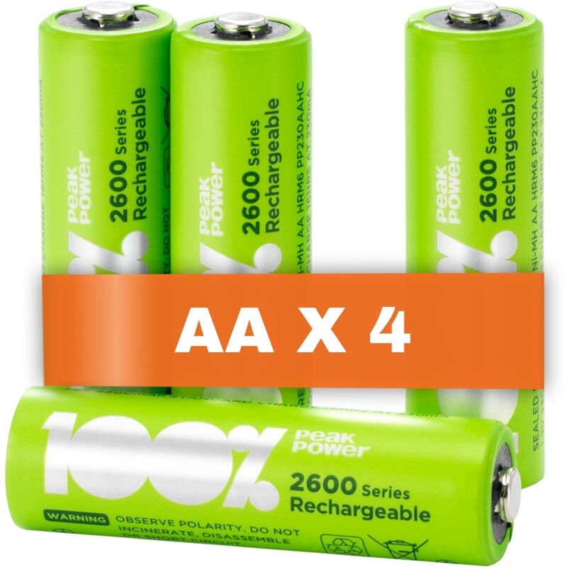 100%peakpower - Piles rechargeables aa Lot de 4 - Batteries 1,2V - 100%Peakpower
