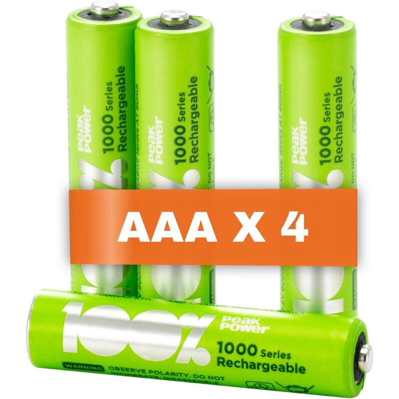 100%peakpower - Piles rechargeables aaa Lot de 4 - Batteries 1,2V - 100%Peakpower