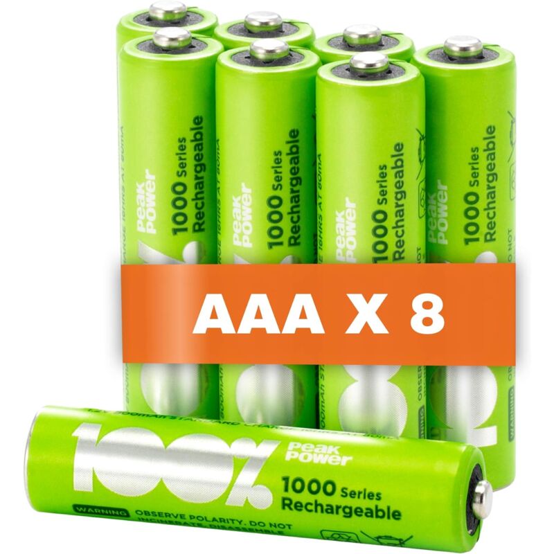 Piles rechargeables aaa Lot de 8 - Batteries 1,2V - 100%Peakpower