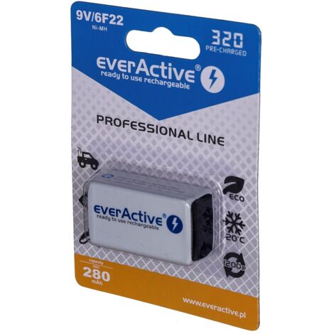 Piles rechargeables everActive Ni-MH 6F22 9V 320 mAh Ligne Professionnelle