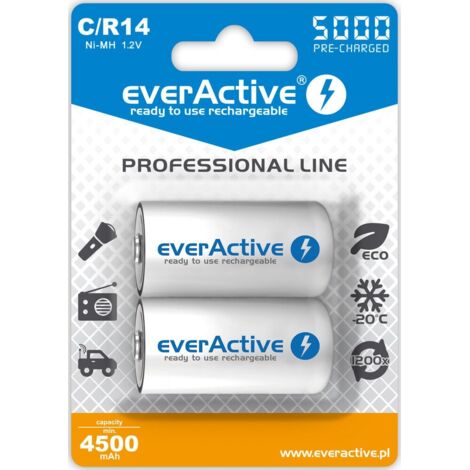 Piles rechargeables everActive Ni-MH R14 C 5000 mAh Ligne Professionnelle
