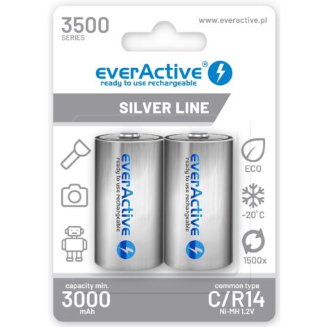 Piles rechargeables everActive R14/C Ni-MH 3500 mAh prêtes à l'emploi
