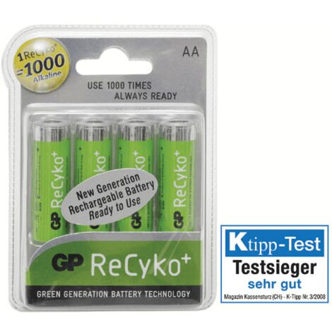PILES X 4 RECYKO+ 1.2 V 1000 MAH LR06 NI POUR TV AUDIO TELEPHONIE GP BATTERY - 9373959