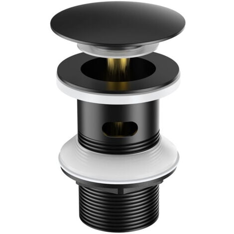 AURALUM Piletta di scarico Click Clack in acciaio inox, Tonda Universale 1 1/4" Pop-up Piletta con Troppo pieno per Lavabo Bagno Nero