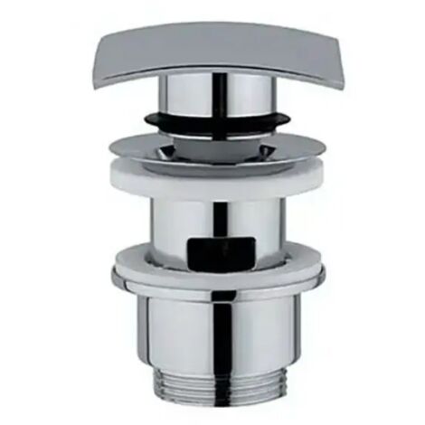 Piletta di scarico click clack in ottone cromato per lavabo o bidet con tappo quadrato cromato e con troppo pieno 11/4" AMBRA WATER