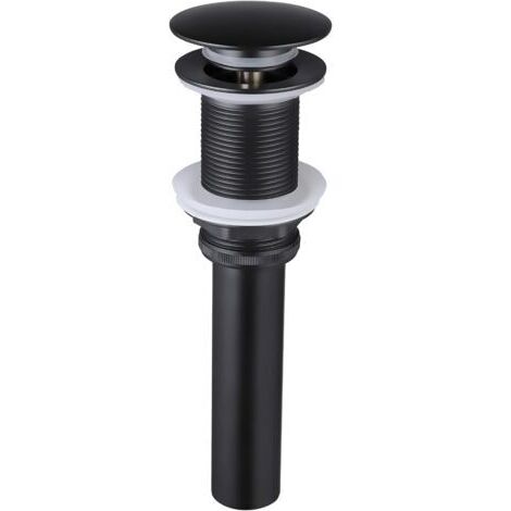 Piletta di scarico per lavabo senza troppopieno, per lavabo, WC, mobiletto lavabo, tappo di scarico retrattile, nero opaco, interamente in metallo, ottone antiruggine e acciaio inossidabile 304