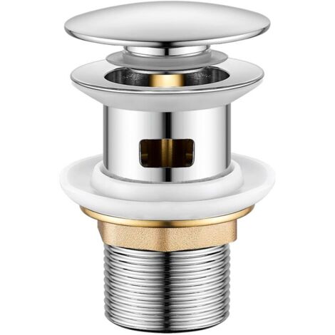 Piletta di scarico per lavabo, tappo click-clack con troppopieno, piletta a fessura, cromata, piletta per lavabo moderna, 65 mm - attacco universale standard G 1 1/4 BSP