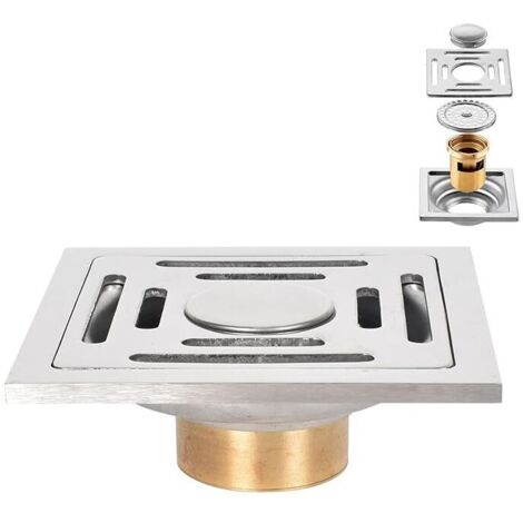 Piletta di scarico quadrata, piletta di scarico in acciaio inox con inibitore di odori, filtrazione a doppio strato e coperchio rimovibile, ideale per i bagni.