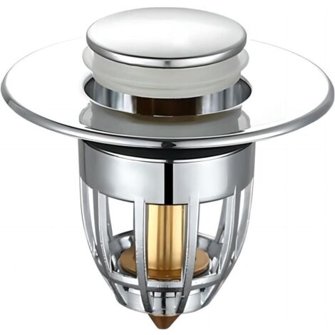 Piletta di scarico universale a scomparsa per lavabo, tappo in acciaio inox da 34/40 mm con filtro, ideale per cucina e bagno.