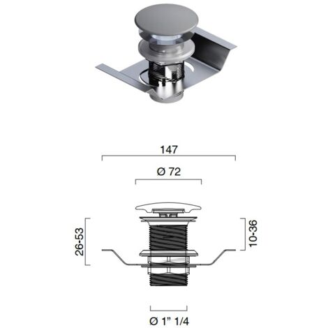 Piletta in ceramica cemento satinato per lavabi senza troppopieno con piastra di fissaggio in acciaio inox per installazione su piano ceramico 9050700023
