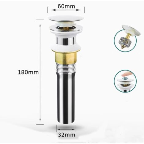 Piletta per lavello, piletta per lavello senza troppopieno, piletta pop-up con cestello estraibile, filtro anti-intasamento integrato, acciaio inox nichel spazzolato