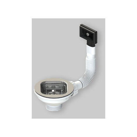 LB PLAST Piletta Ø114 per lavello foro Ø90 con troppo pieno rettangolare L.B. PLAST D601-M-CV inox spazzolato