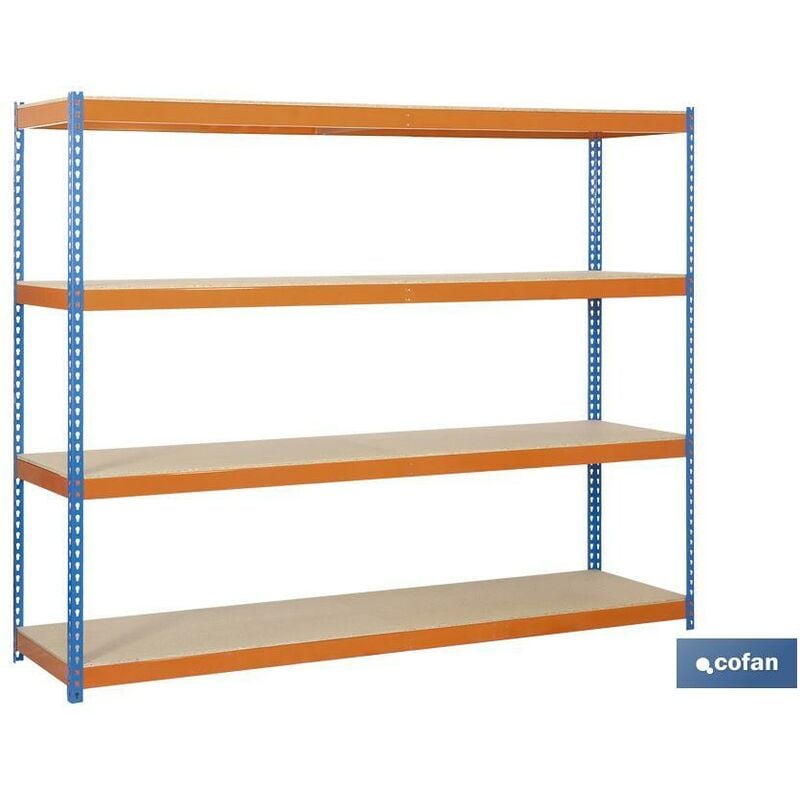 Tagère à demi-charge en acier Couleur bleue et orange Avec 4 étagères en bois Disponible en plusieurs dimensions