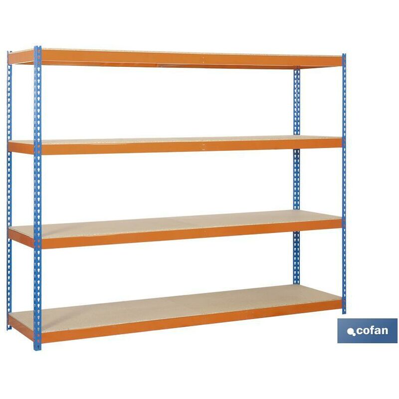 Cofan - tagère à demi-charge en acier Couleur bleue et orange Avec 4 étagères en bois Disponible en plusieurs dimensions