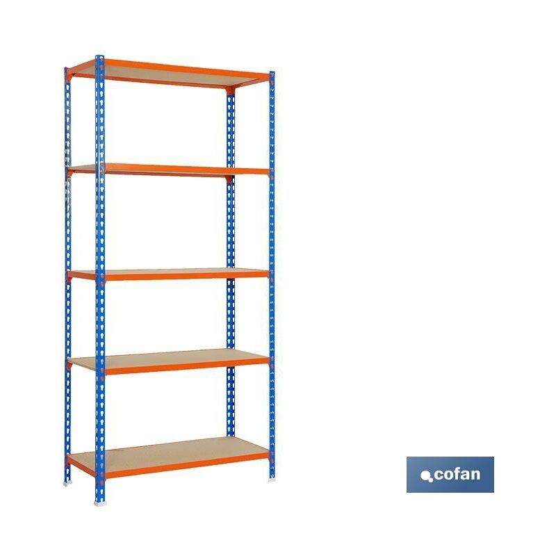 Cofan - tagère en acier Couleur bleue et orange Disponible avec 5 étagères en bois Dimensions: 2000 x 1000 x 500mm