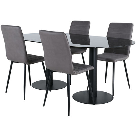 GOLDFAN Ensemble Table et 4 Chaises Salle Manger Table et 4 Chaises  Rectangulaire Table à Manger en Verre Chaise en Tissu,Gris : :  Cuisine et Maison