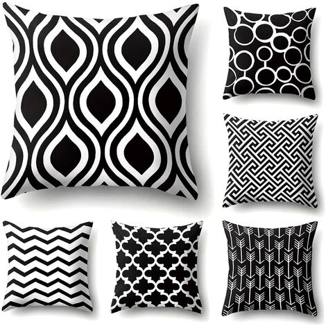 Pillow Super Soft geometric pillow sleeper sofa Sofa Cushion Cushion 45x45cm Home Decorative, Set of 6 (Motif Black and White)
