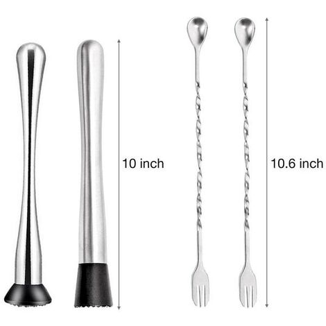Pilon à Cocktail en acier inoxydable 4 pièces, cuillère à mélanger, ensemble de Jigger, ensemble d&39outils de Bar pour Bar fête Cocktail alcool Shaker,CHINA,Silver