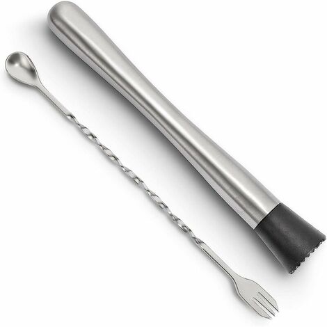 Pilon à cocktail en acier inoxydable de 10 pouces et ensemble d'outils de bar à la maison pour cuillère à mélanger - Créez de délicieux mojitos et autres boissons à base de fruits