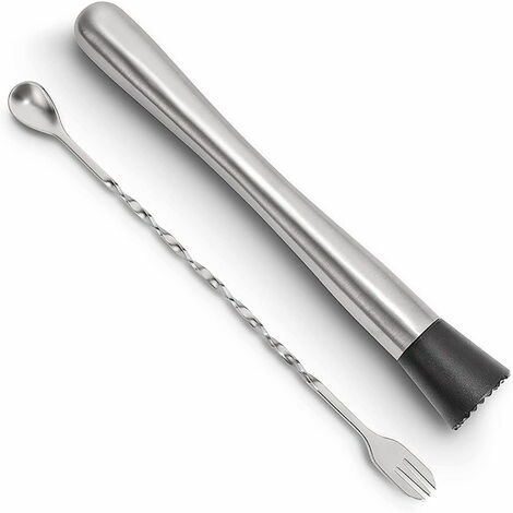 Pilon à cocktail et cuillère à mélanger en acier inoxydable de 25,4 cm - Créez de délicieux mojitos et autres boissons à base de fruits.