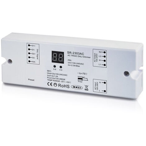 Pilote DALI AC100-240V, 1,2A, 2CH,576W, Dimmable