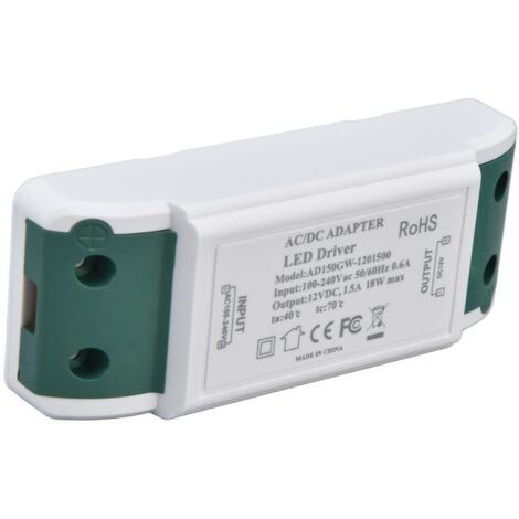 Pilote de LED, transformateur de pilote de LED AC100-240V 12V DC 18W 1.5A Installation facile pour bande lumineuse flexible à LED