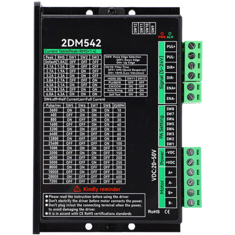 Pilote de Moteur Pas-à-Pas 2 Phases Numérique 2DM542, Contrôleur 20-50VDC pour Moteur Bipolaire