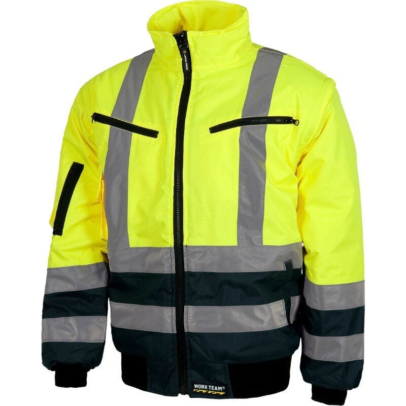 

Piloto acolchada e impermeable con mangas desmontables WORKTEAM C3730 | M - Amarillo A.V.+Marino