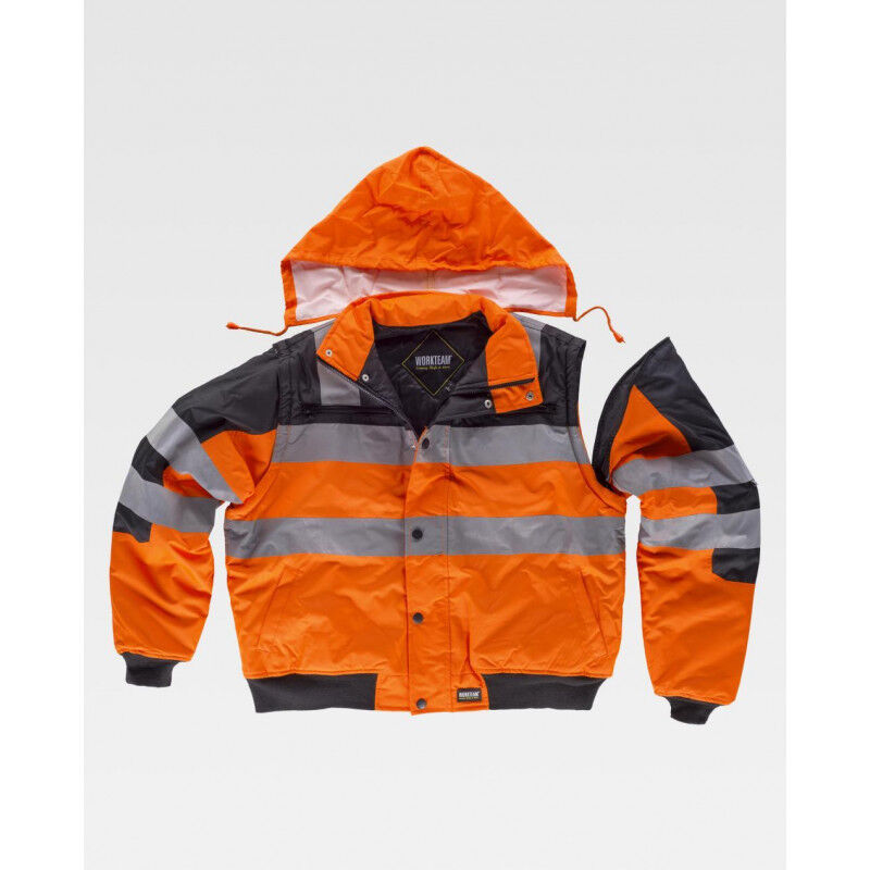 

Piloto acolchada e impermeable en tejido Oxford combinada WORKTEAM C3750 | M - Negro+Naranja A.V.