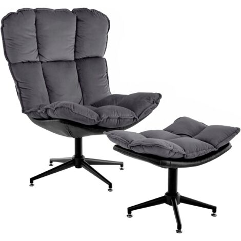 Pilou-Chaise longue avec tabouret en velours anthracite