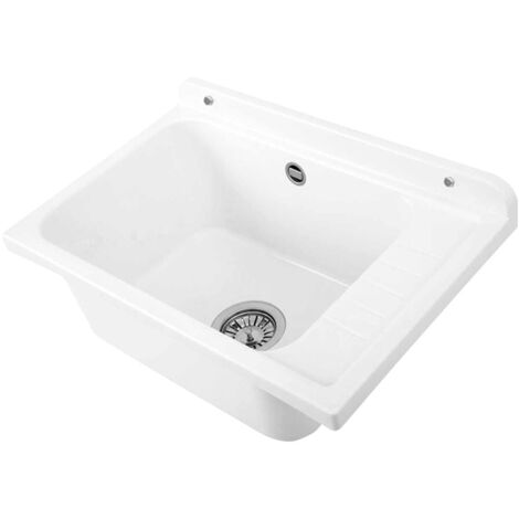 Pilozzo da muro 58x38 bianco PVC piletta in acciaio inox 9 cm inclusa