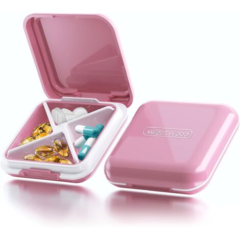 Pilulier 4 compartiments Pilulier étanche Boîte à médicaments Pilulier pour voyage et usage quotidien Rose