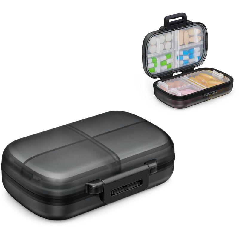 Pilulier Semainier 7 Jours, 1 Pack Semainier Medicament Portable avec Système de Fermeture Ergonomique, Pillulier Compacte (Noir)