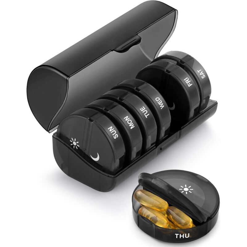 Fitags - Pilulier semainier 7 jours avec compartiments 2 fois par jour matin/soir, grande capacité, pour pilules/vitamines/huile de