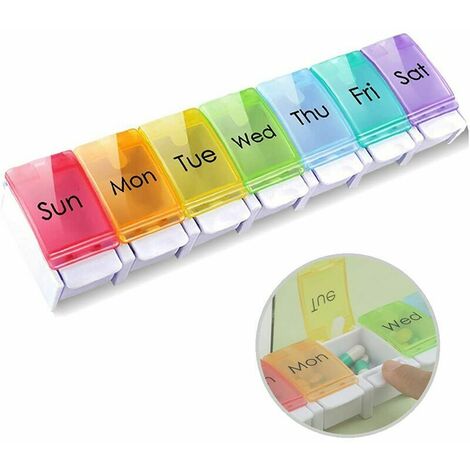 Pilulier Semainier, Boîte à Pilules Semainier de Voyage Plastique Portable, Boîte à Pilules Colorée à Grands Compartiments, Convient aux Personnes âgées Boîte à Pilules de Voyage，Fonepro