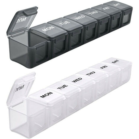 Pilulier Semainier Français, Pilulier 7 Jours mit 14 Compartiments, Pilulier Pillbox Pilulier Hebdomadaire - 2 Pièces ( Noir + Blanc)