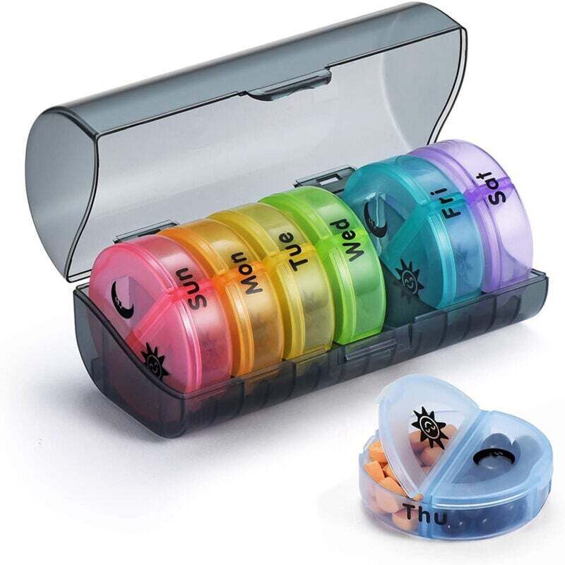Pilulier Semainier Matin et Soir, Grand Pilluliers Medicaments 7 Jours 14 Compartiments Pilulier Hebdomadaire 2 Fois par Jour(noir + coloré)