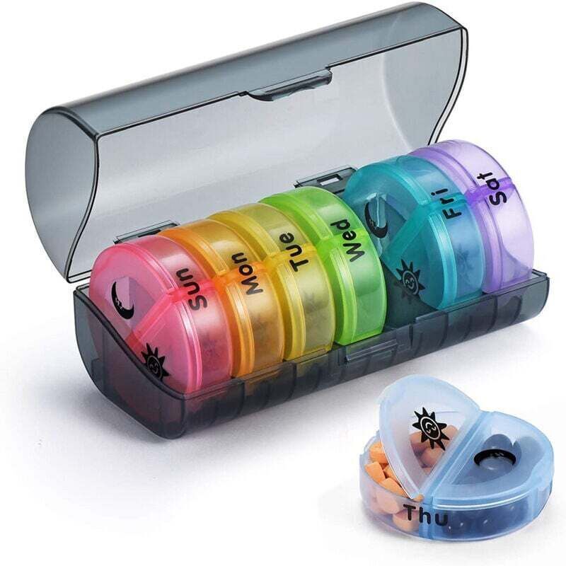 Pilulier Semainier Matin et Soir, Grand Pilluliers Medicaments 7 Jours 14 Compartiments Pilulier Hebdomadaire 2 Fois par Jour(noir + coloré)