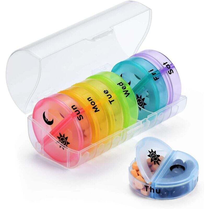 Pilulier Semainier Matin et Soir, Grand Pilluliers Medicaments 7 Jours 14 Compartiments Pilulier Hebdomadaire 2 Fois par Jour(transparent + coloré)