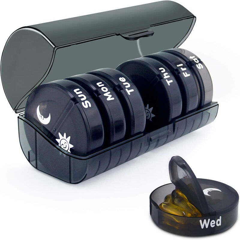 Pilulier Semainier Matin et Soir, Pilulier Rond 7 Jours 14 Compartiments Pillbox Multicolores Pilulier Hebdomadaire - Deux Fois Par Jour Medication