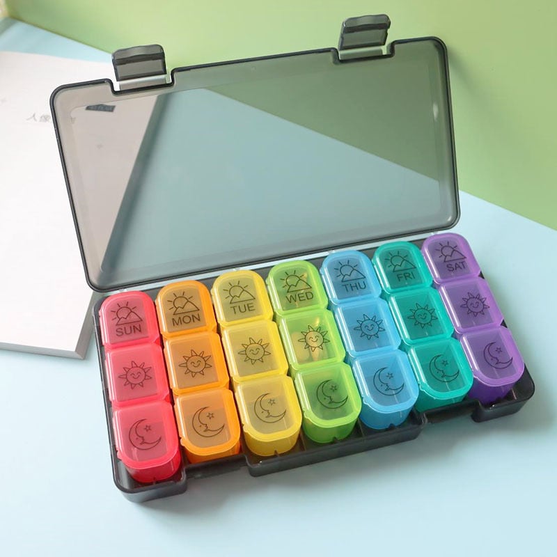 Pilulier semainier matin, midi et soir grand pilulier Pilulier 7 jours Pilulier semainier 3 compartiments(noir + coloré)