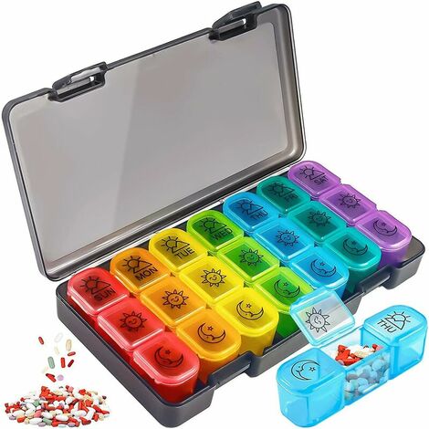 Pilulier Semainier Matin Midi Soir Grand Pilulier 7 Jours Pilulier 3 Compartiments Pilulier Semainier 3 Fois Multicolore Ergo Pilulier Semainier